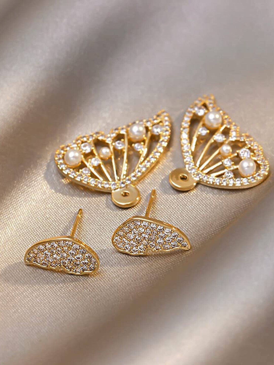 

FIMBUL Gold-Plated Stone-Studded Butterfly Earrings