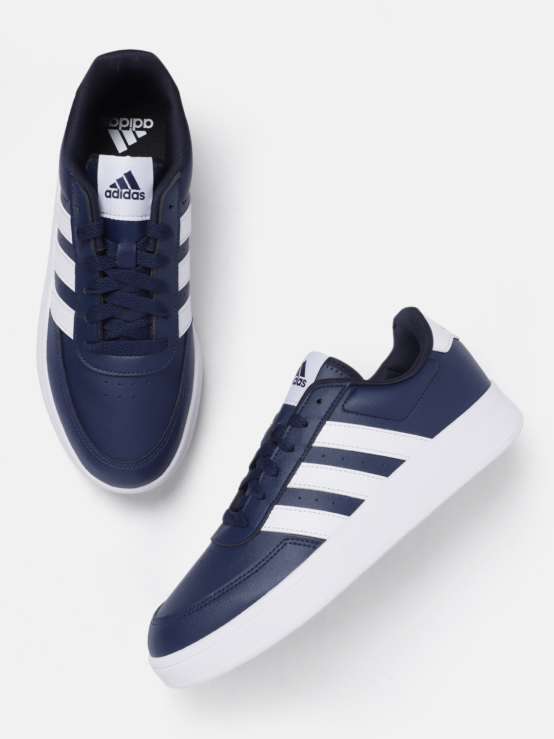 

ADIDAS Men Striped Breaknet 3.0 Tennis Sneakers with Perforated Detail, Navy blue