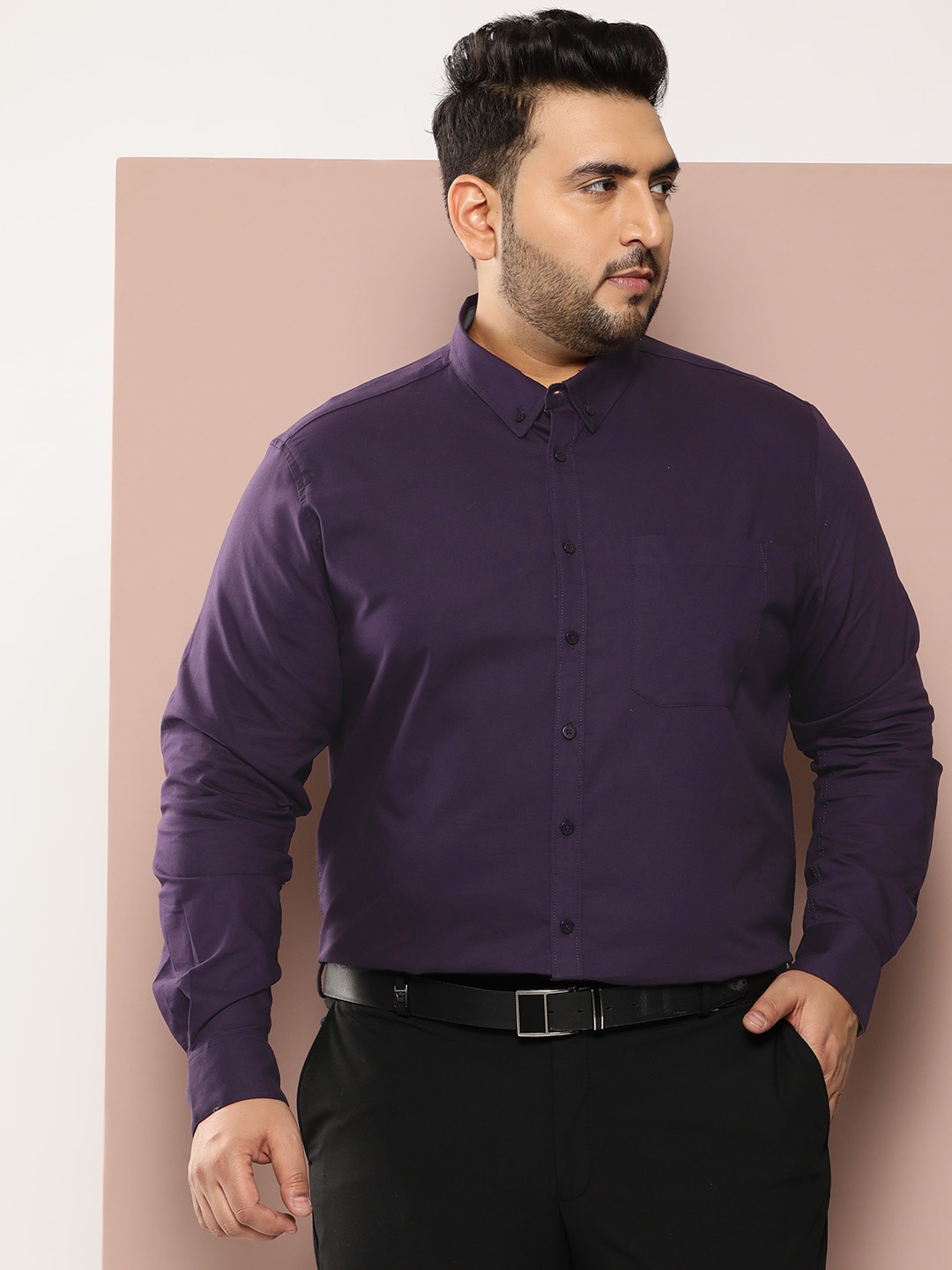 

Sztori Men Plus Size Classic Solid Formal Shirt, Purple