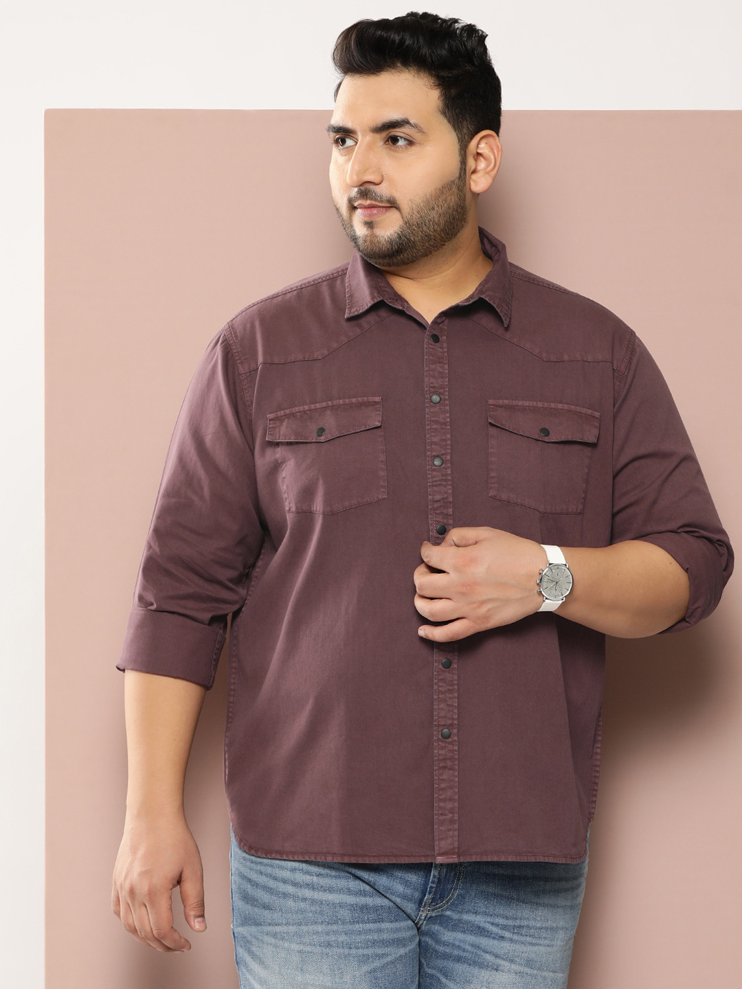 

Sztori Men Plus Size Classic Solid Casual Shirt, Brown