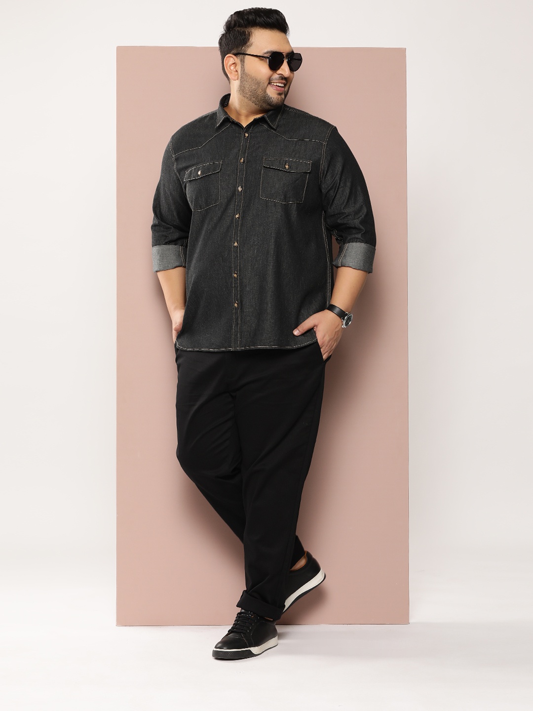 

Sztori Men Plus Size Classic Solid Casual Shirt, Black