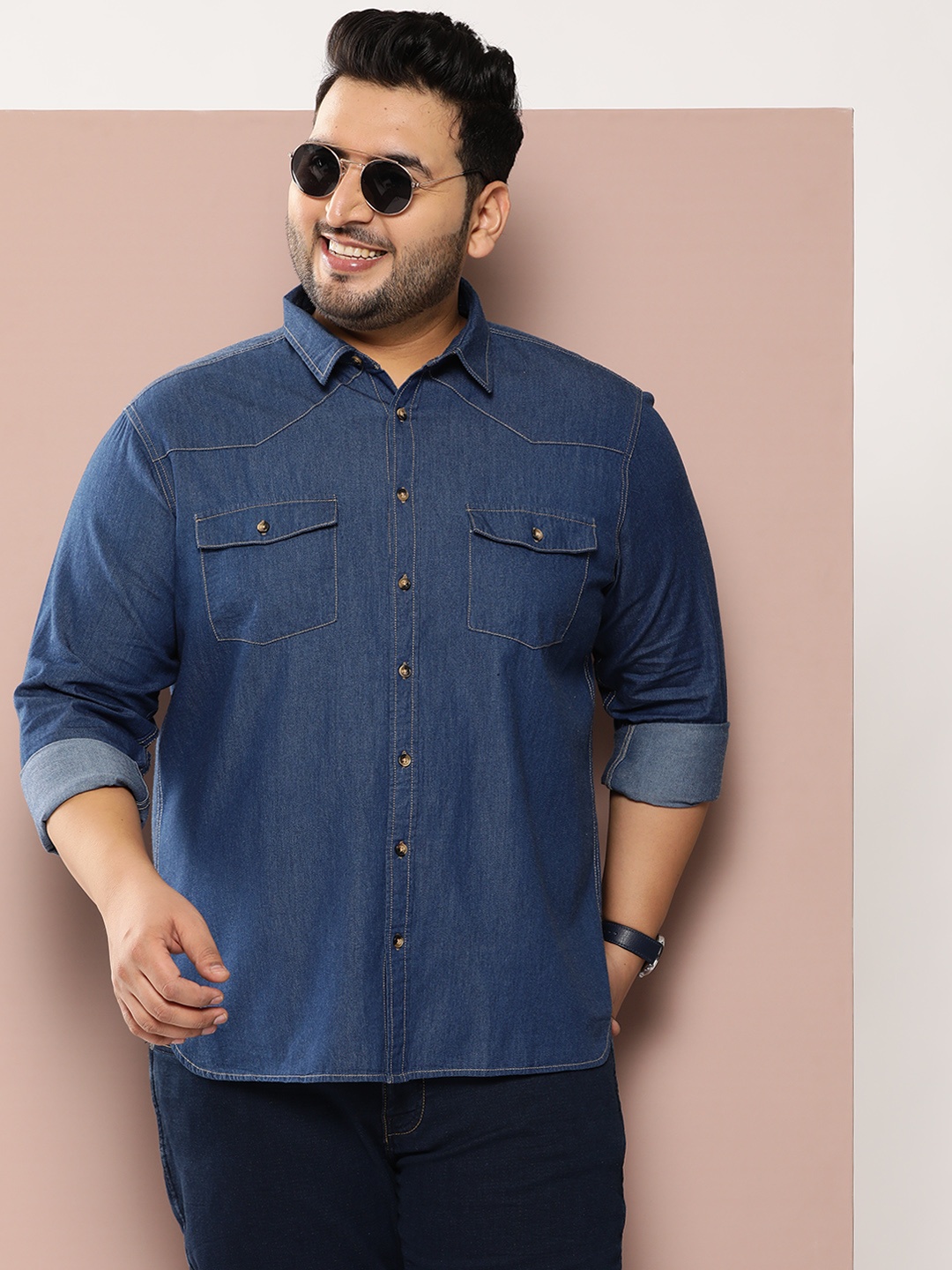 

Sztori Men Plus Size Classic Solid Casual Shirt, Blue