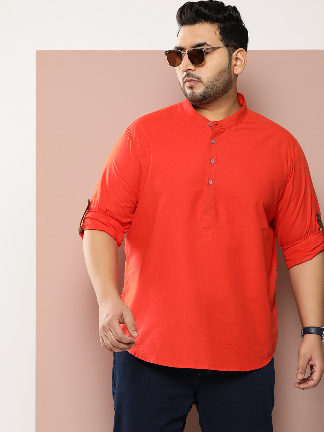 

Sztori Men Plus Size Classic Solid Casual Shirt, Orange