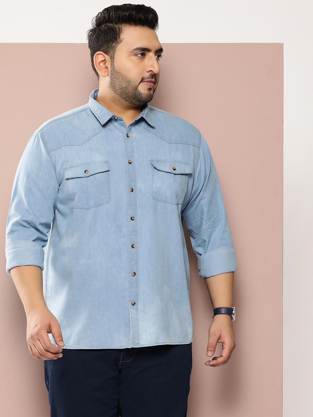 

Sztori Men Plus Size Classic Solid Casual Shirt, Blue