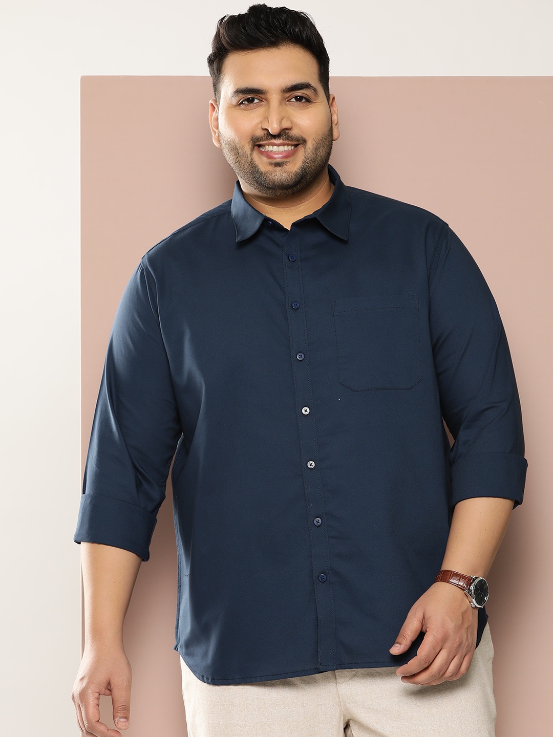 

Sztori Men Plus Size Classic Pure Cotton Casual Shirt, Navy blue