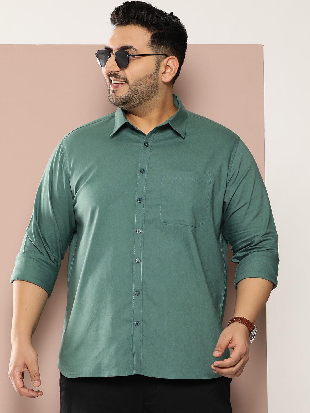 

Sztori Men Plus Size Classic Pure Cotton Casual Shirt, Green