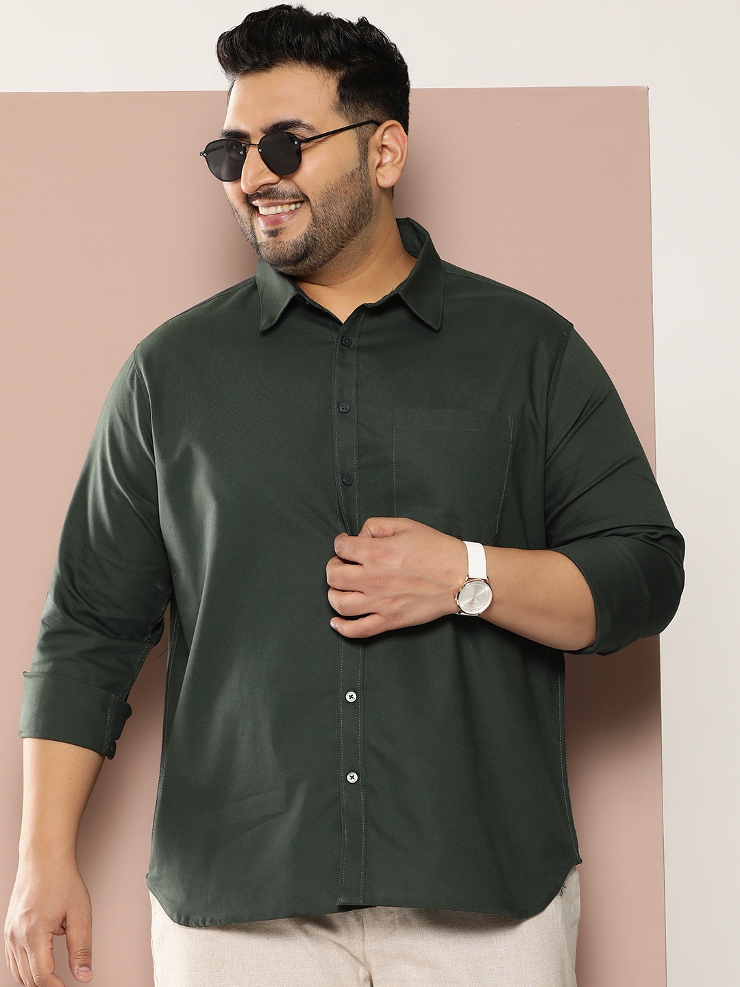 

Sztori Men Plus Size Classic Pure Cotton Casual Shirt, Olive