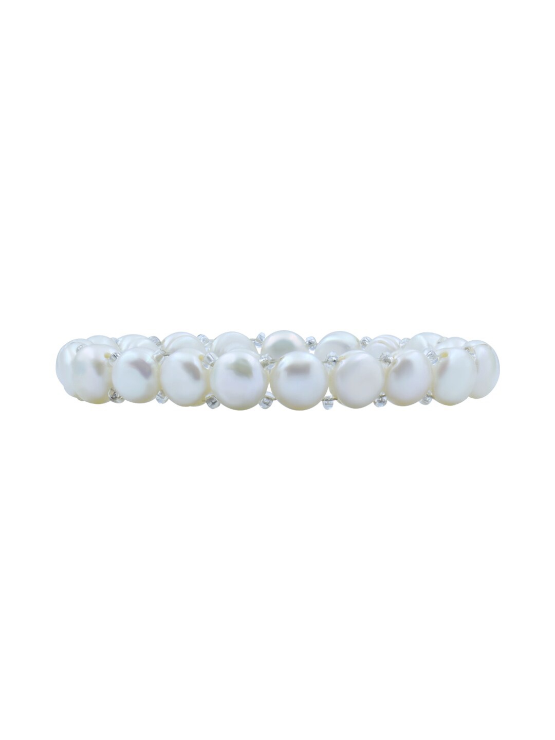 

Zarkan Sterling Silver Rhodium-Plated Pearls Elasticated Bracelet