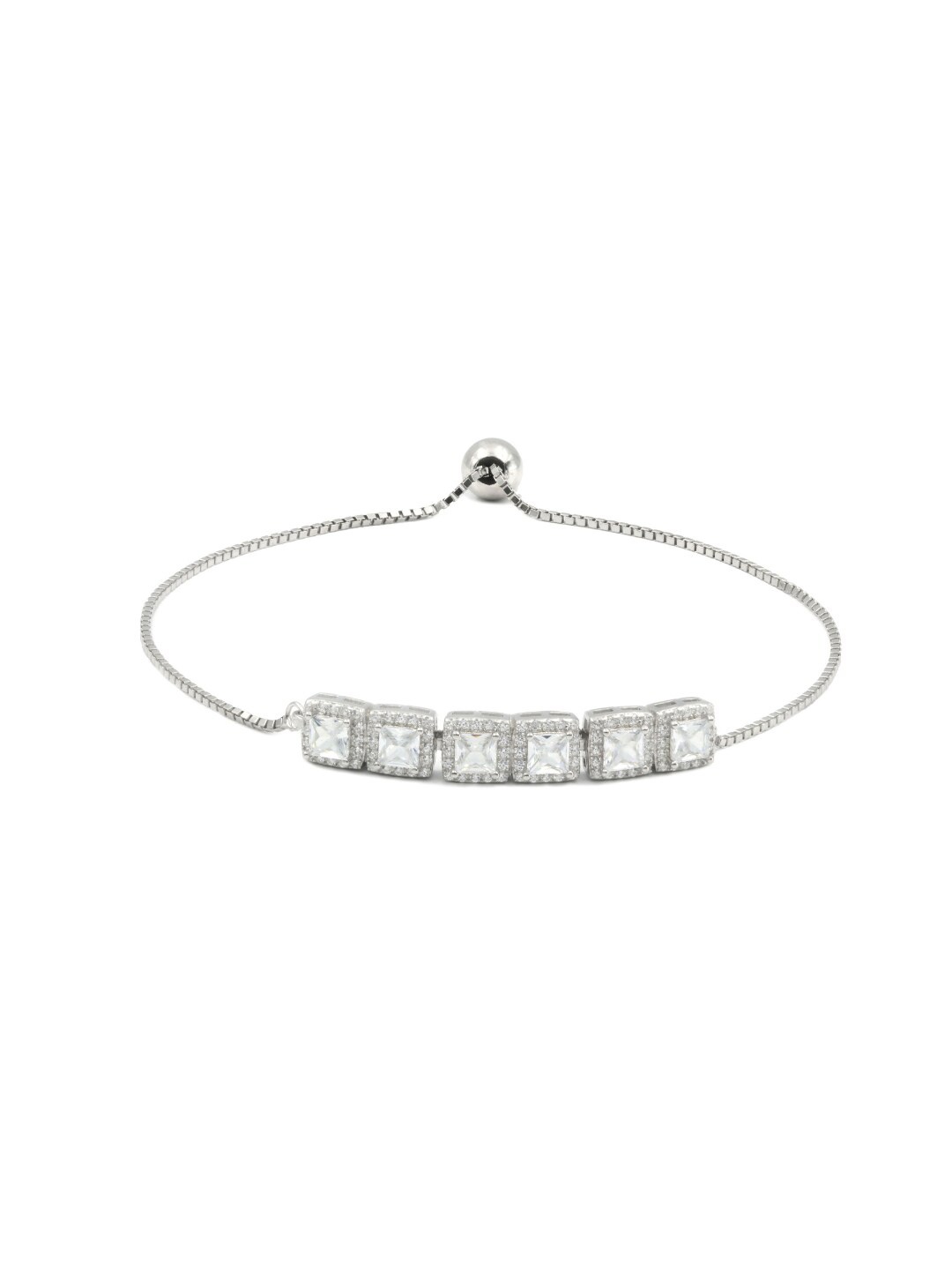 

Zarkan Rhodium-Plated 925 Sterling Silver CZ-Stone Studded Link Bracelet