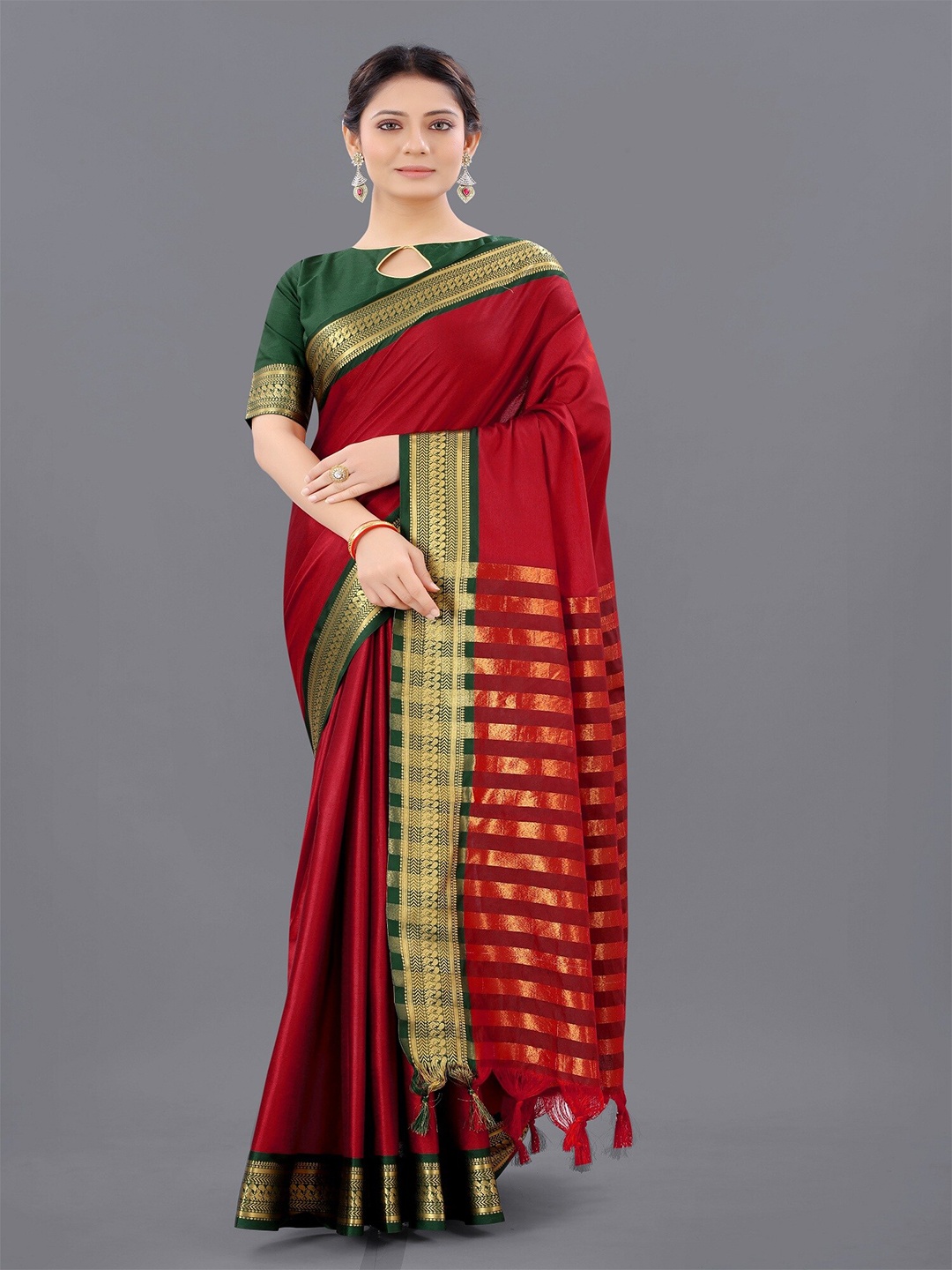 

APNISHA Zari Silk Cotton Banarasi Saree, Maroon