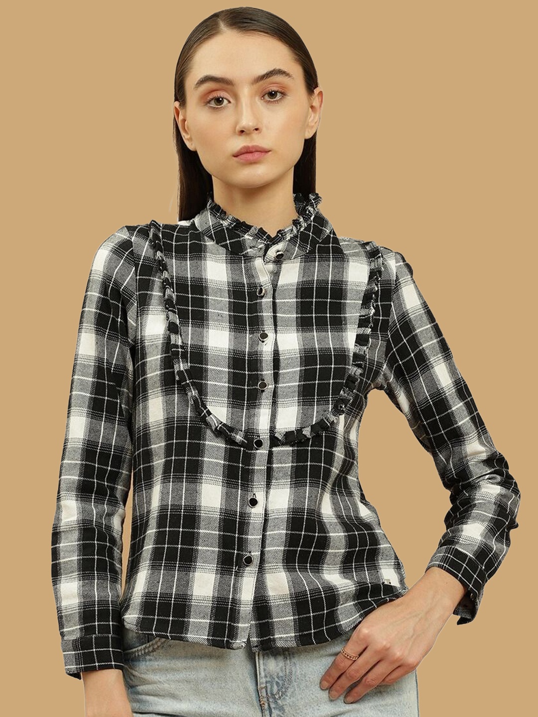 

Beatnik Skinny Fit Tartan Checks Casual Shirt, Black