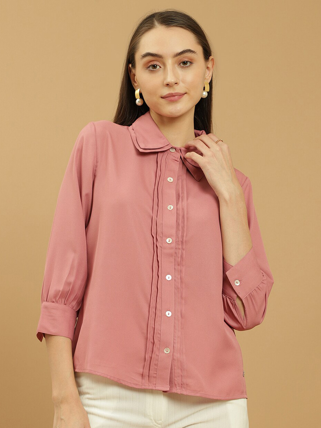 

Beatnik Spread Collar Formal Shirt, Pink