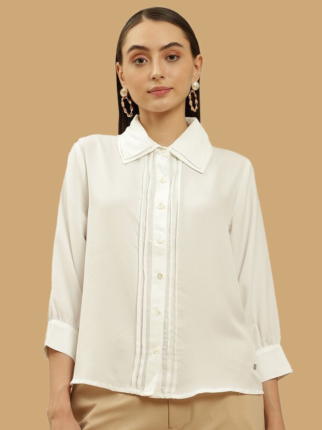 

Beatnik Spread Collar Formal Shirt, Off white