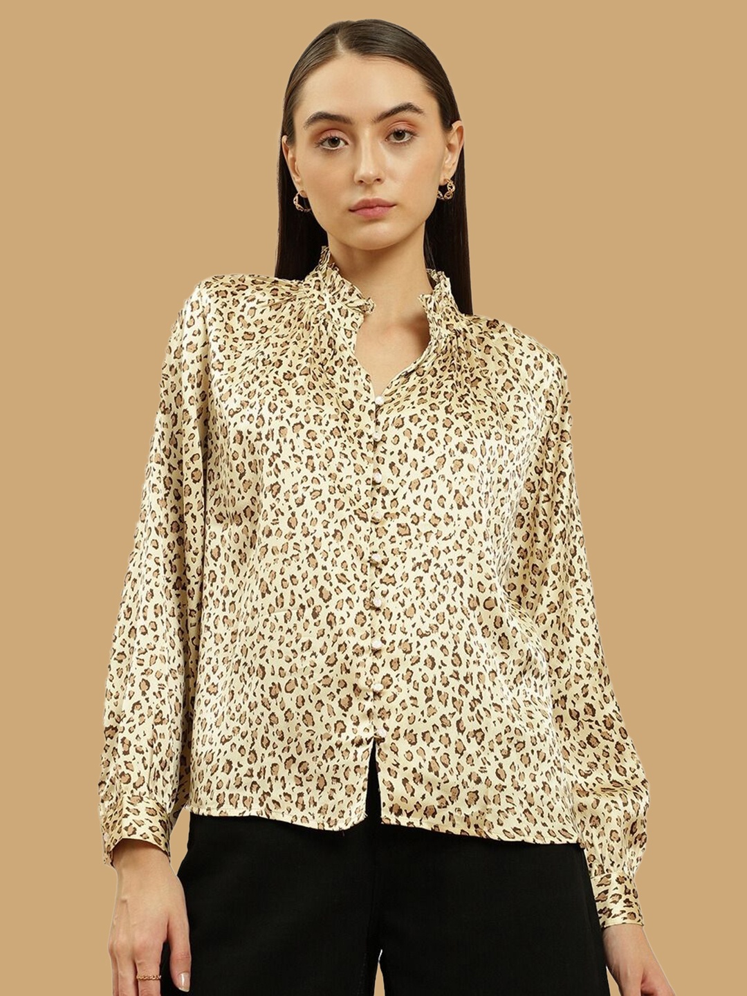 

Beatnik Skinny Fit Animal Printed Casual Shirt, Gold