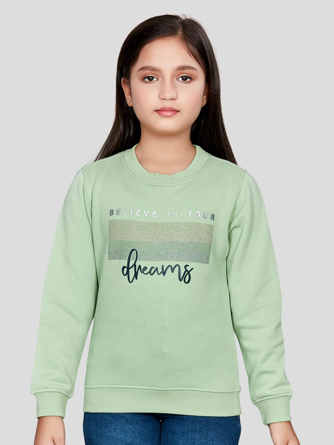 

Peppermint Girls Typography Printed Pullover Sweatshirt, Green