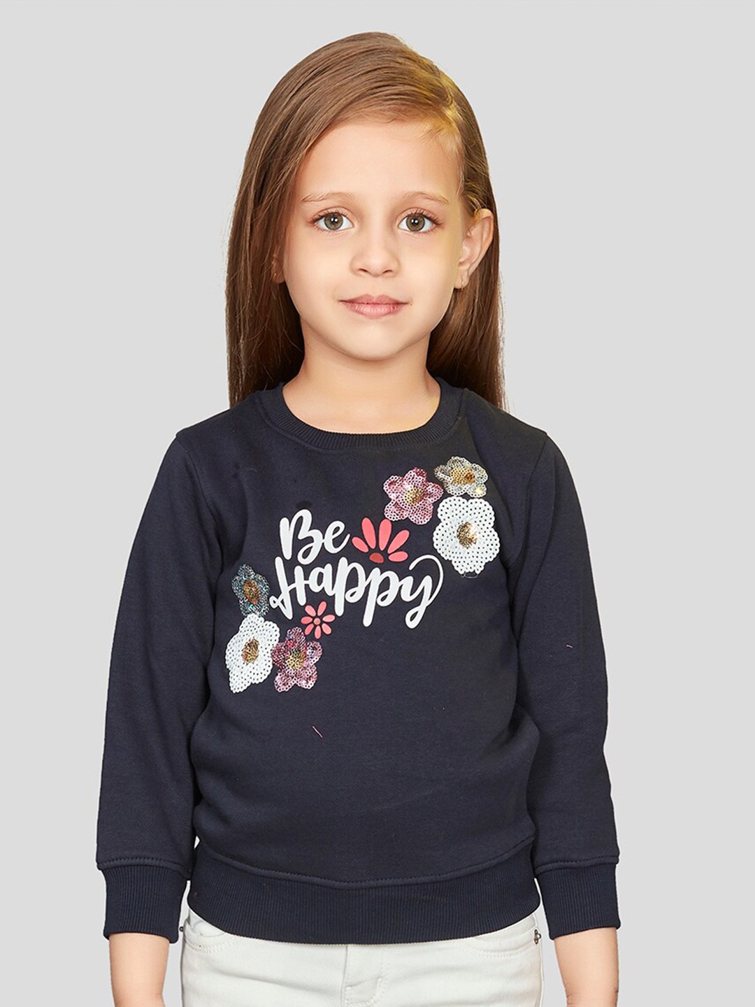 

Peppermint Girls Typography Printed Embellished Sweatshirt, Navy blue