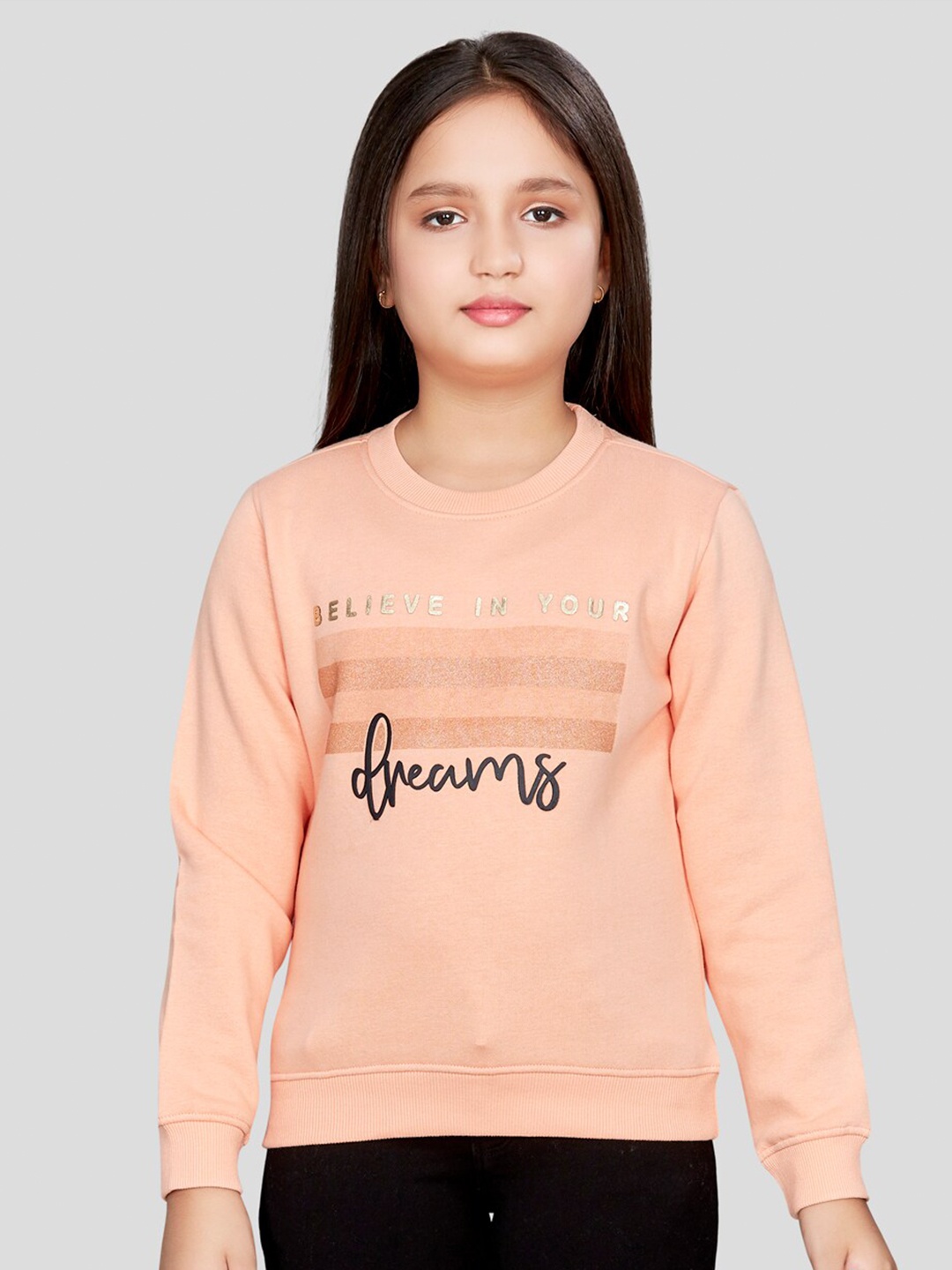 

Peppermint Girls Typographic Printed Round Neck Pullover Sweatshirt, Orange