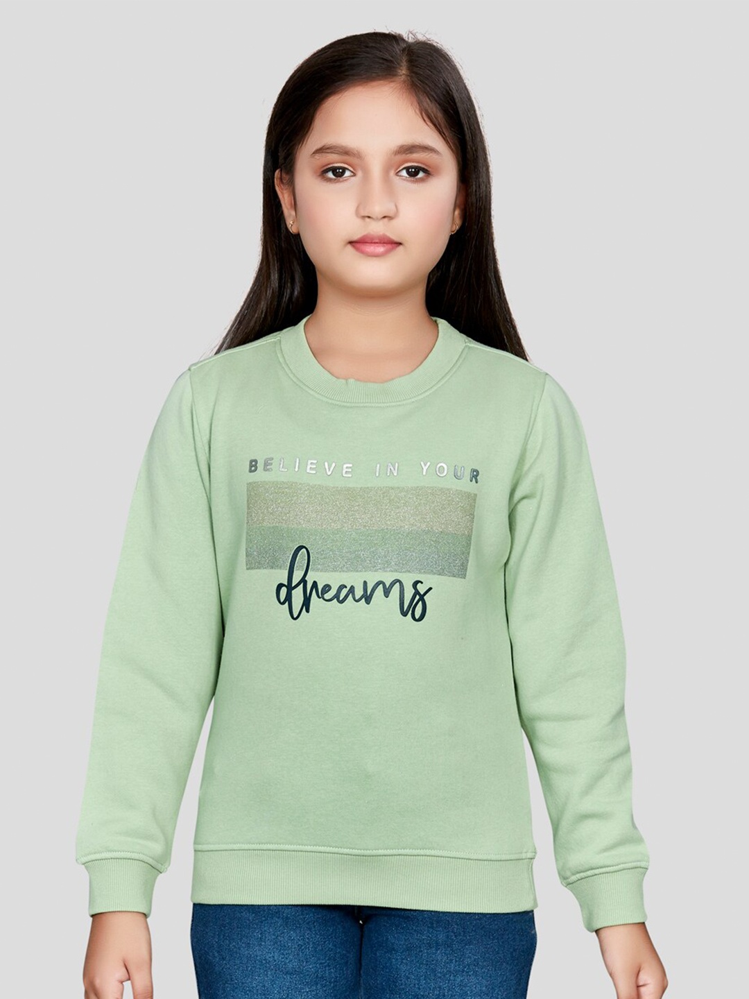 

Peppermint Girls Graphic Printed Cotton Pullover, Green