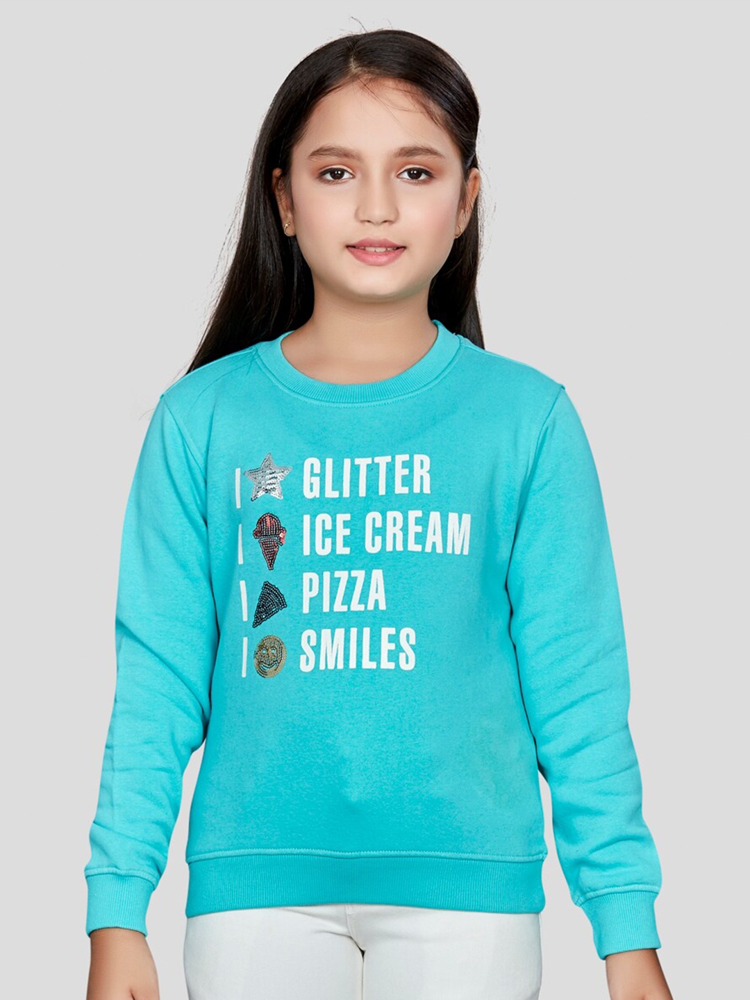 

Peppermint Girls Typography Printed Round Neck Sweatshirt, Blue