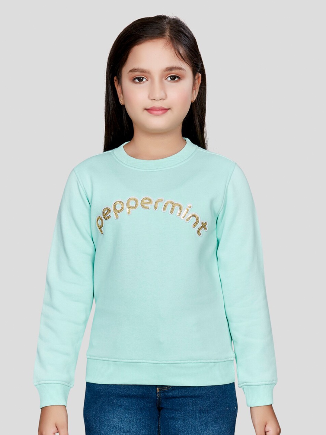

Peppermint Girls Typograohy Embroidered Pullover, Green