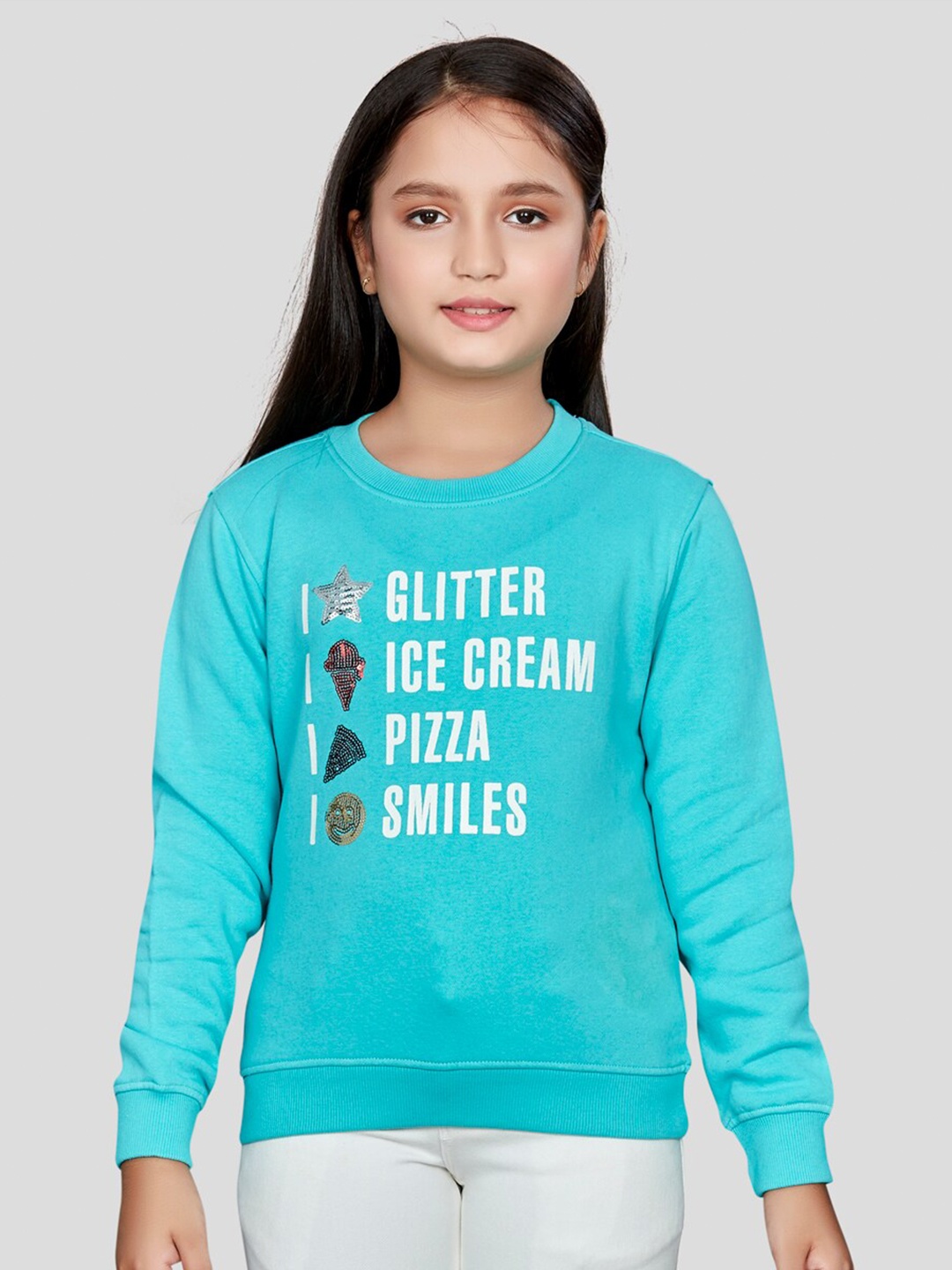 

Peppermint Girls Typography Printed Pullover, Blue