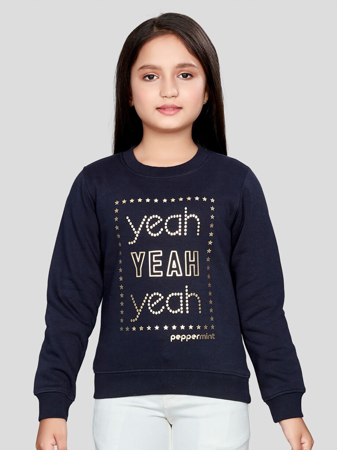 

Peppermint Girls Typography Printed Sweatshirt, Navy blue