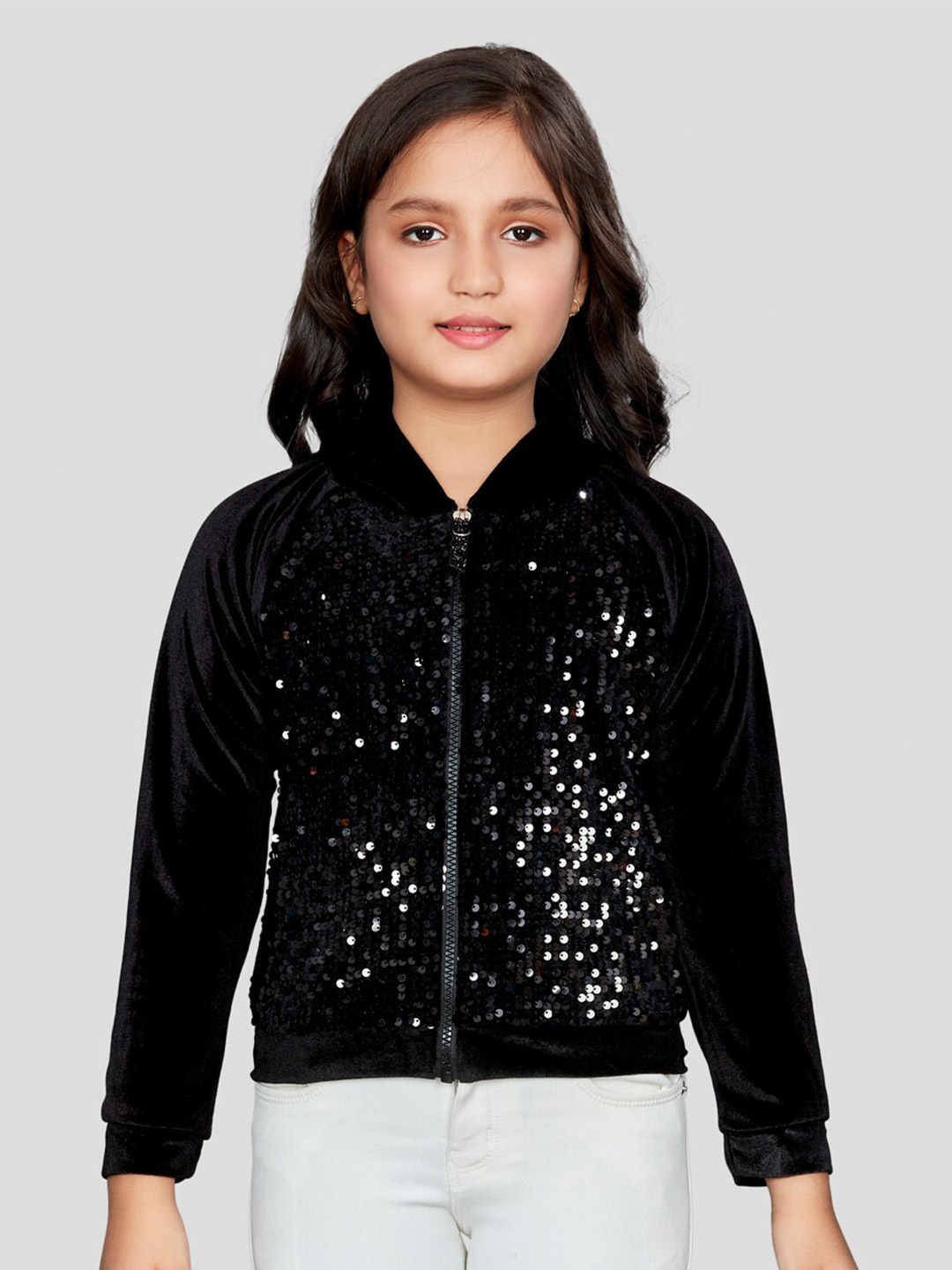 

Peppermint Girls Embellished Hooded Front Open Sweatshirt, Black
