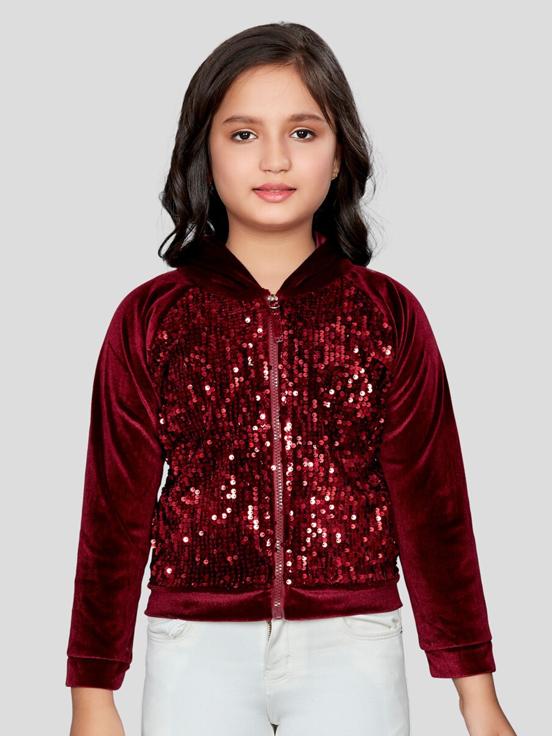 

Peppermint Girls Printed Hooded Sweatshirt, Maroon