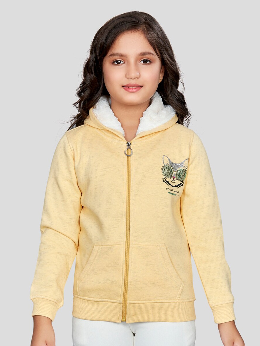

Peppermint Girls Hooded Front-Open Sweatshirt, Yellow