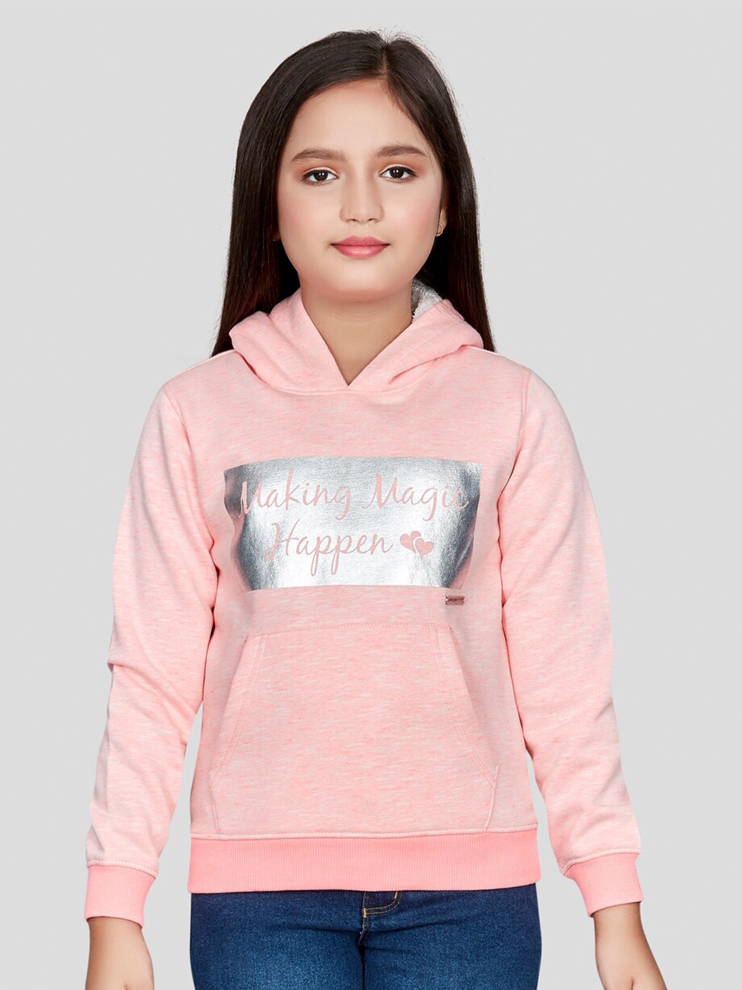 

Peppermint Girls Typography Printed Hooded Pullover, Pink