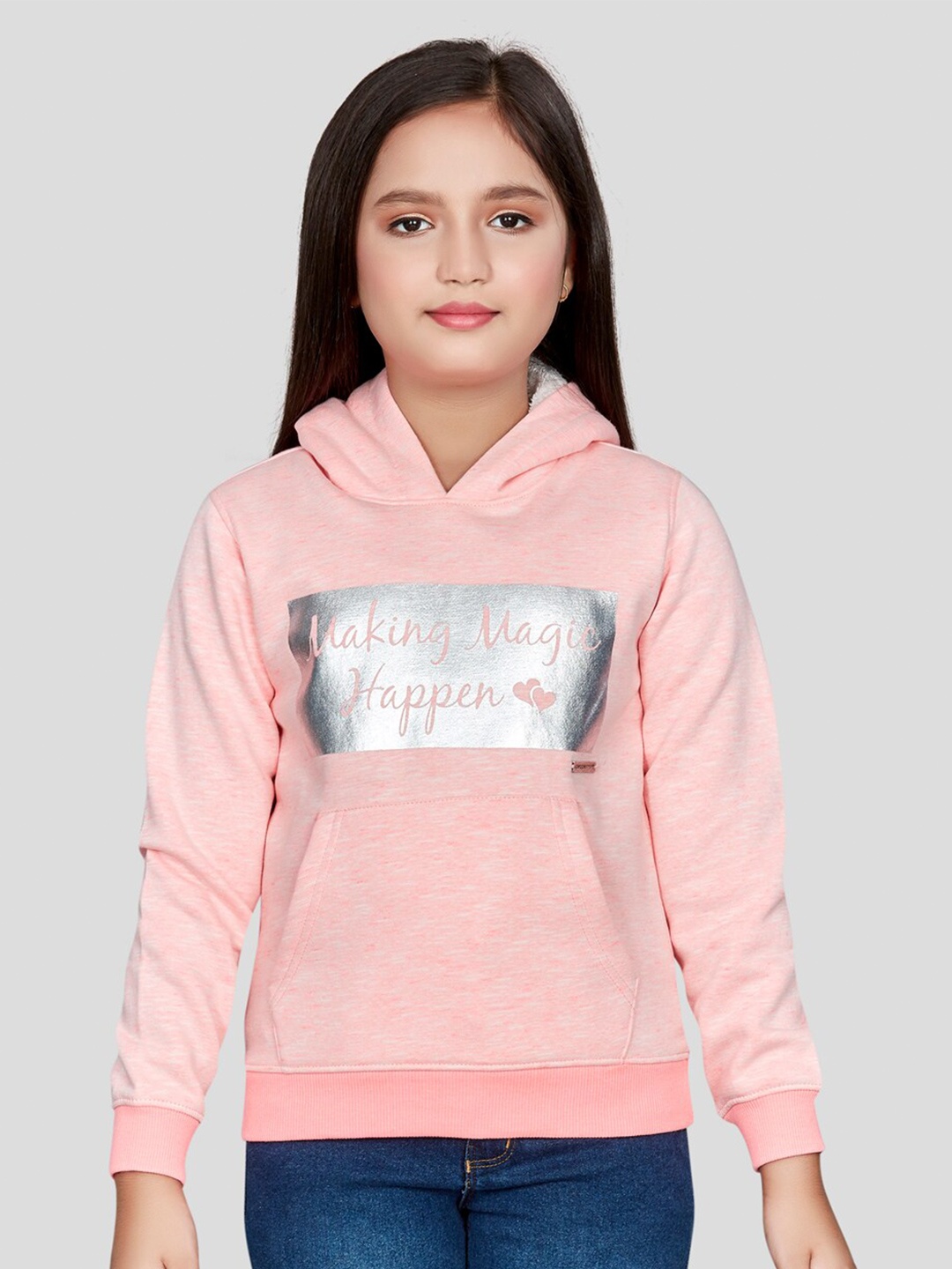 

Peppermint Girls Typography Printed Hooded Sweatshirt, Pink