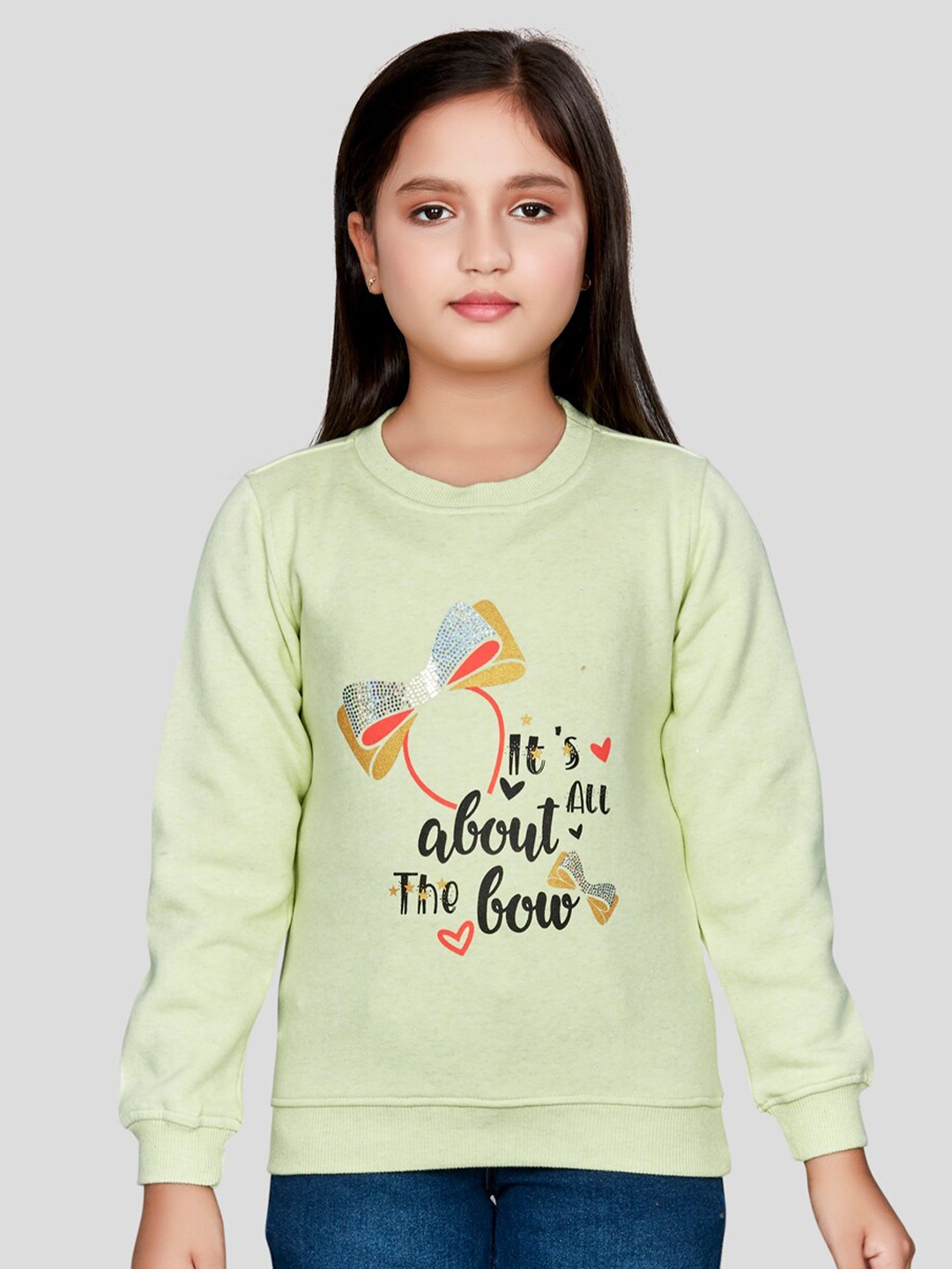 

Peppermint Girls Typography Printed Embellished Detail Pullover Sweatshirt, Green