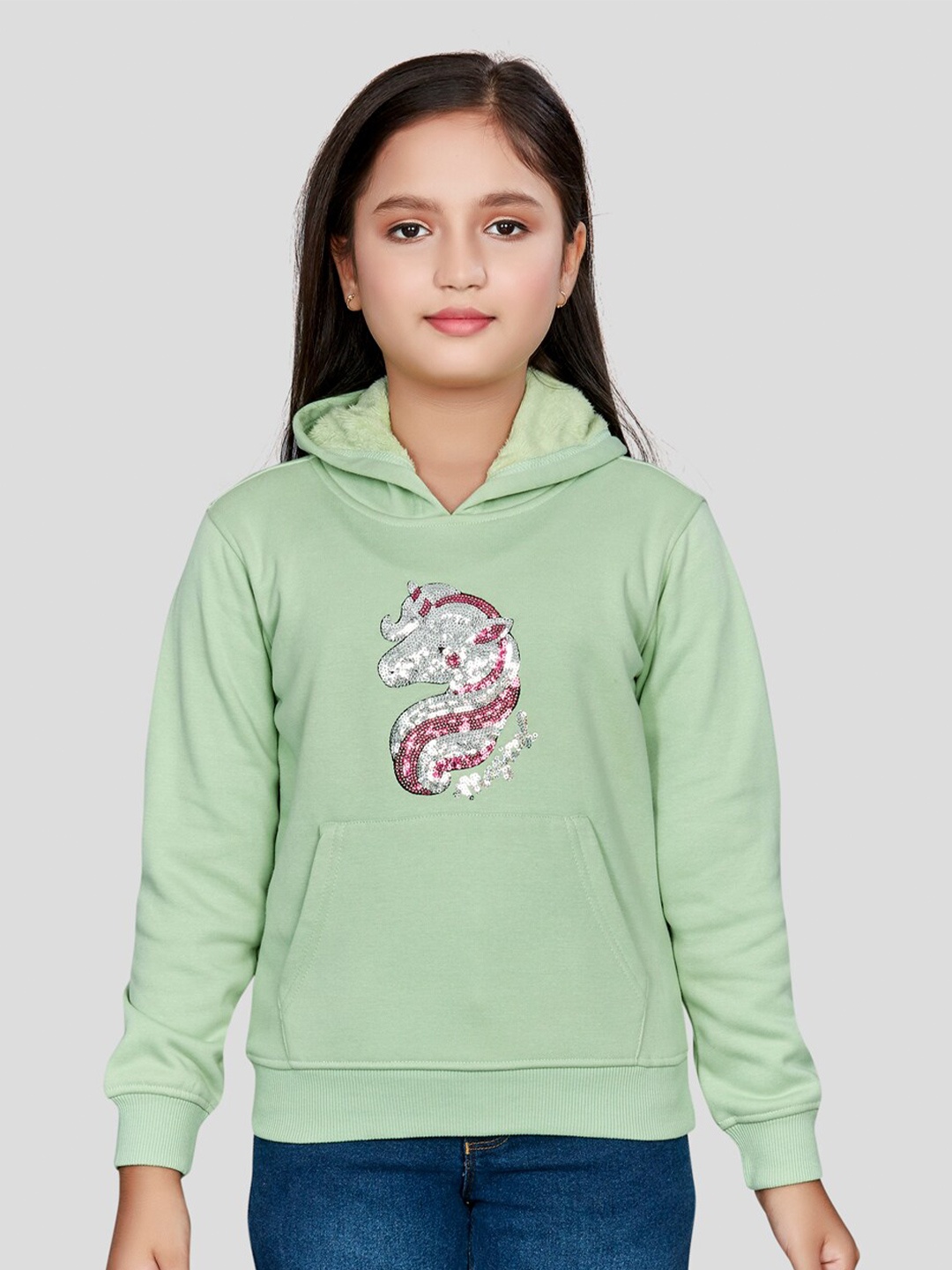 

Peppermint Girls Sequinned Hooded Sweatshirt, Green