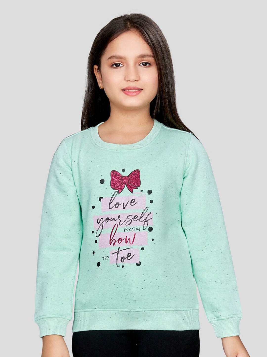

Peppermint Girls Typography Printed Sweatshirt, Sea green