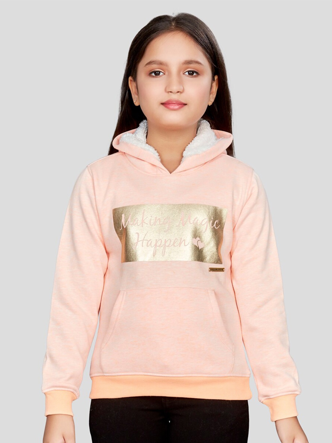 

Peppermint Girls Typography Printed Hooded Sweatshirt, Orange