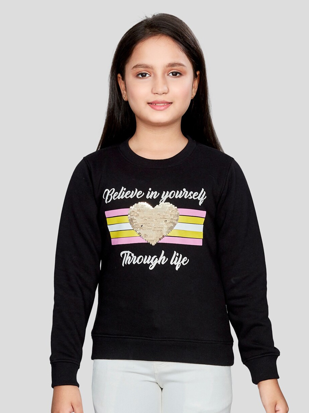 

Peppermint Girls Typography Printed Pullover, Black