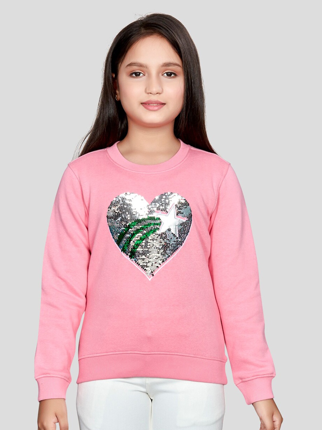 

Peppermint Girls Self Design Embellished Sweatshirt, Pink