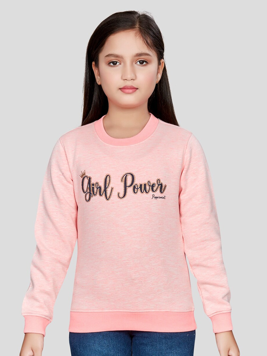 

Peppermint Girls Typography Printed Round Neck Embellished Sweatshirt, Pink