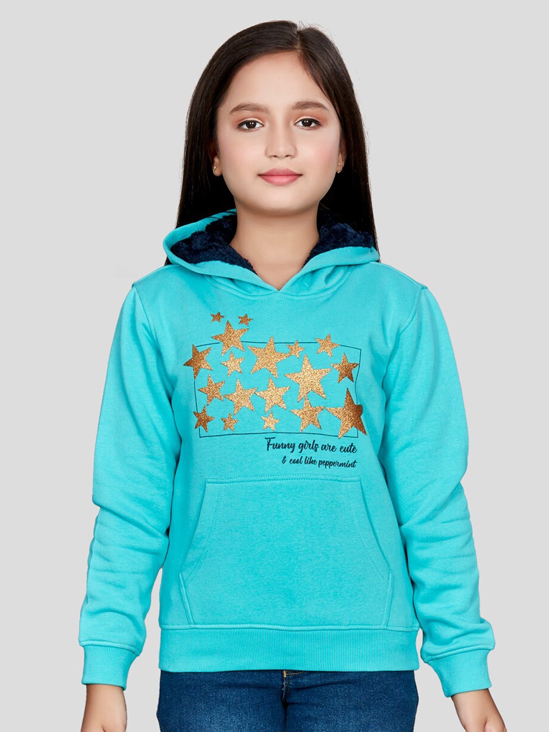 

Peppermint Girls Graphic Printed Hooded Pullover Sweatshirt, Blue