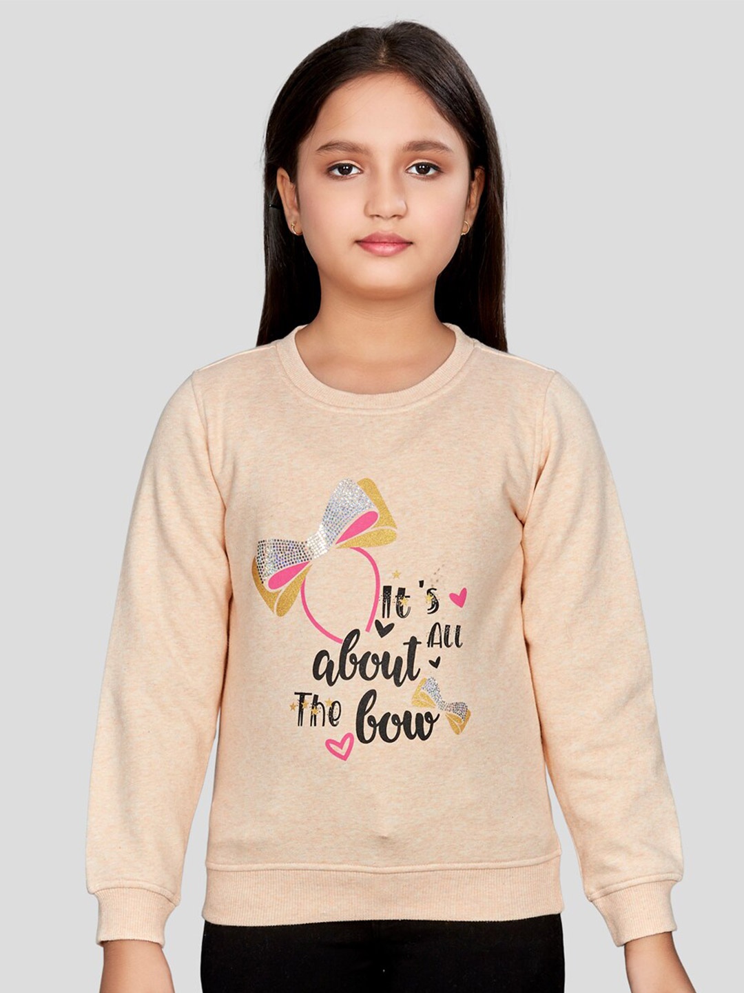 

Peppermint Girls Graphic Printed Cotton Pullover, Beige