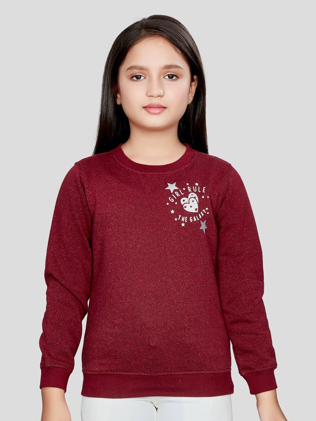 

Peppermint Girls Round Neck Pullover Sweatshirt, Maroon