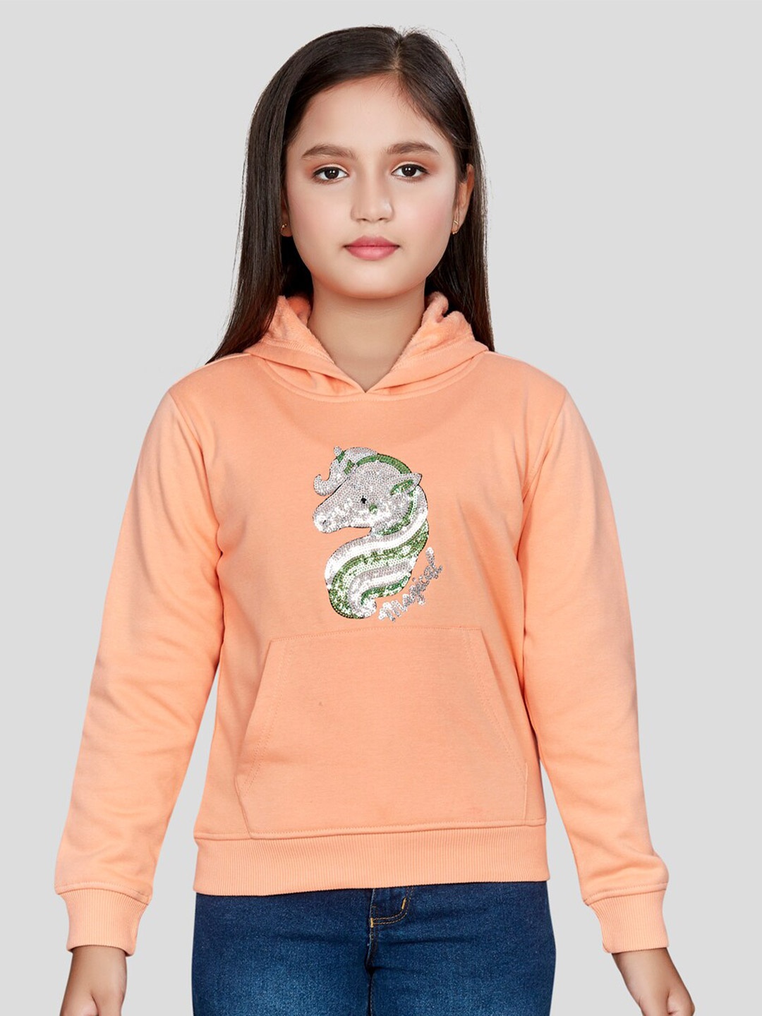 

Peppermint Girls Printed Hooded Sweatshirt, Orange