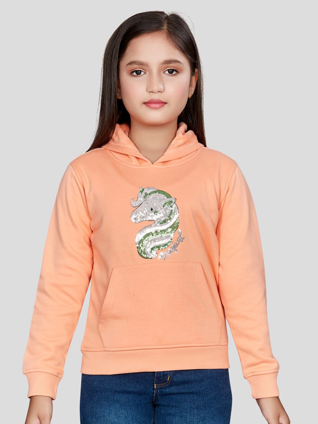 

Peppermint Girls Printed Hooded Sweatshirt, Orange