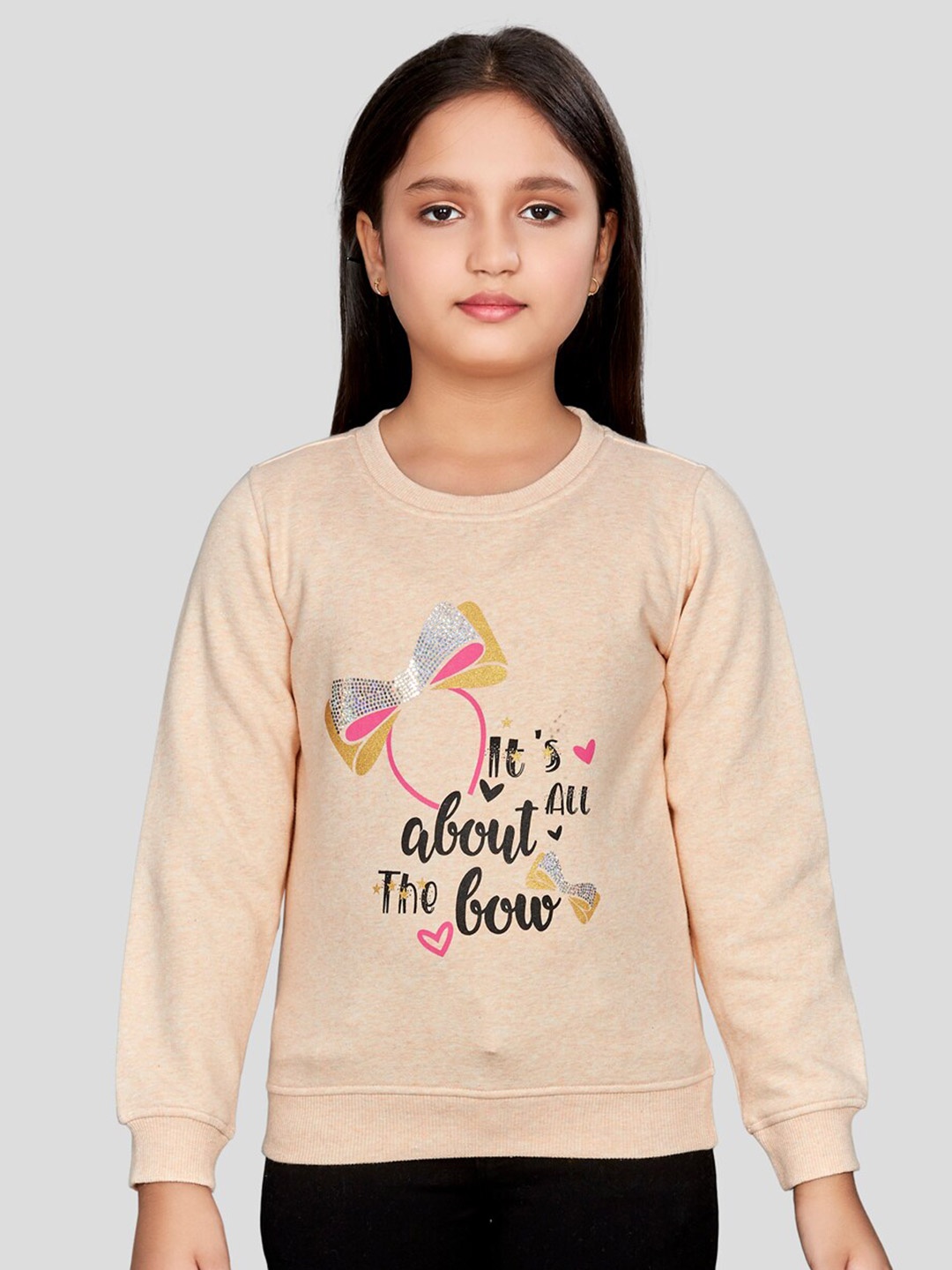 

Peppermint Girls Typography Printed Sweatshirt, Peach