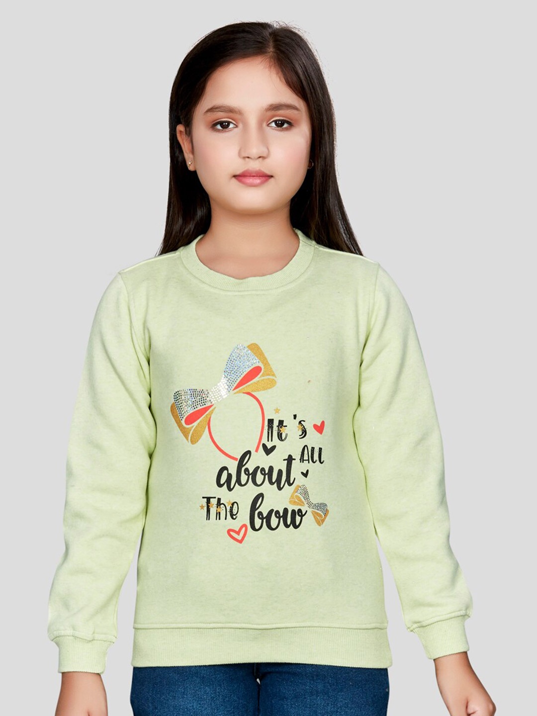 

Peppermint Girls Graphic Printed Cotton Pullover, Green