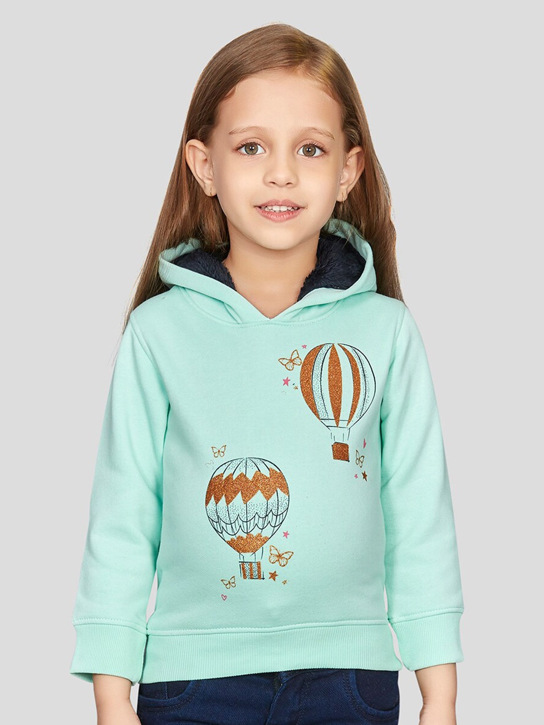 

Peppermint Girls Graphic Printed Hooded Cotton Pullover, Green