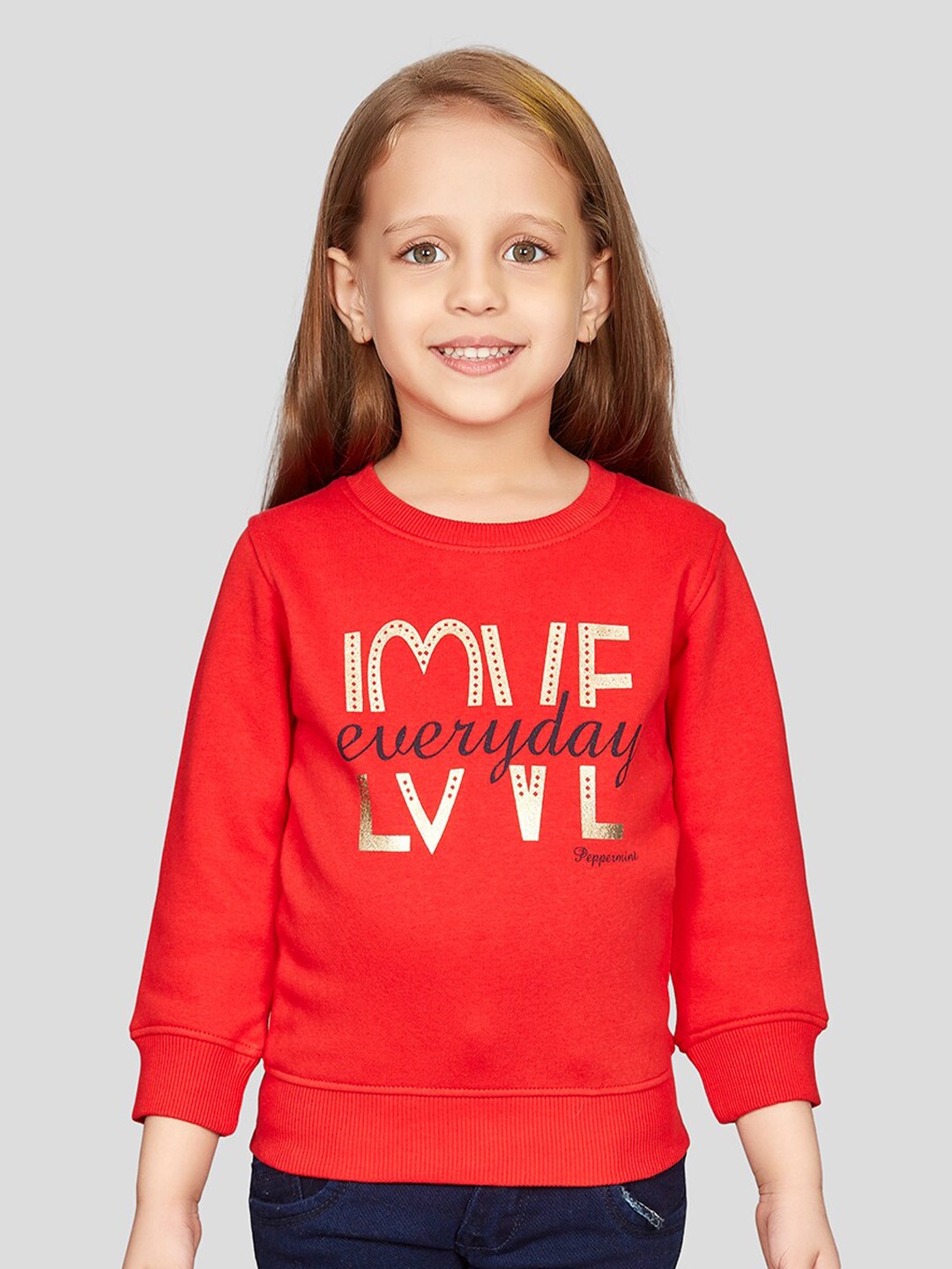 

Peppermint Girls Typography Printed Pullover Sweatshirt, Red