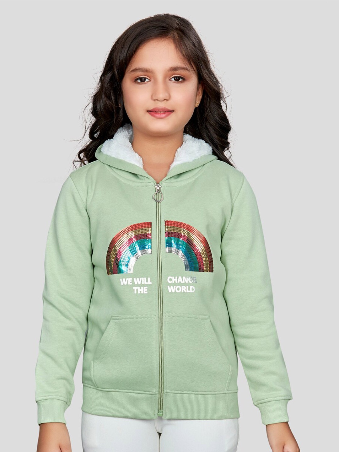 

Peppermint Girls Printed Hooded Sweatshirt, Green