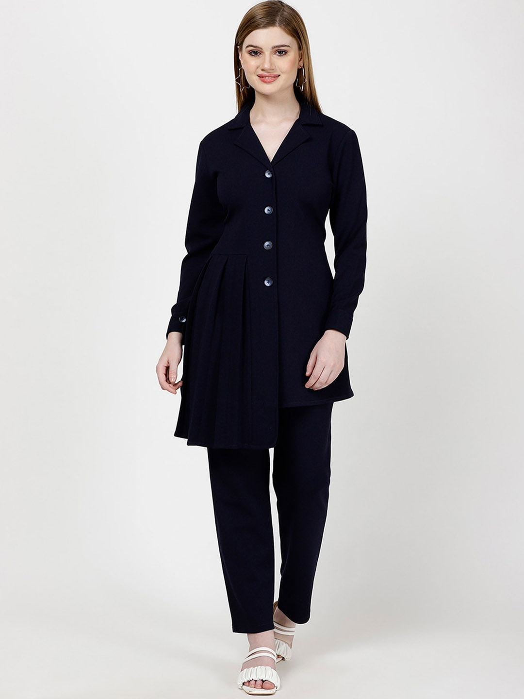 

FUTURO Lapel Collar Longline Tailored Jacket, Navy blue