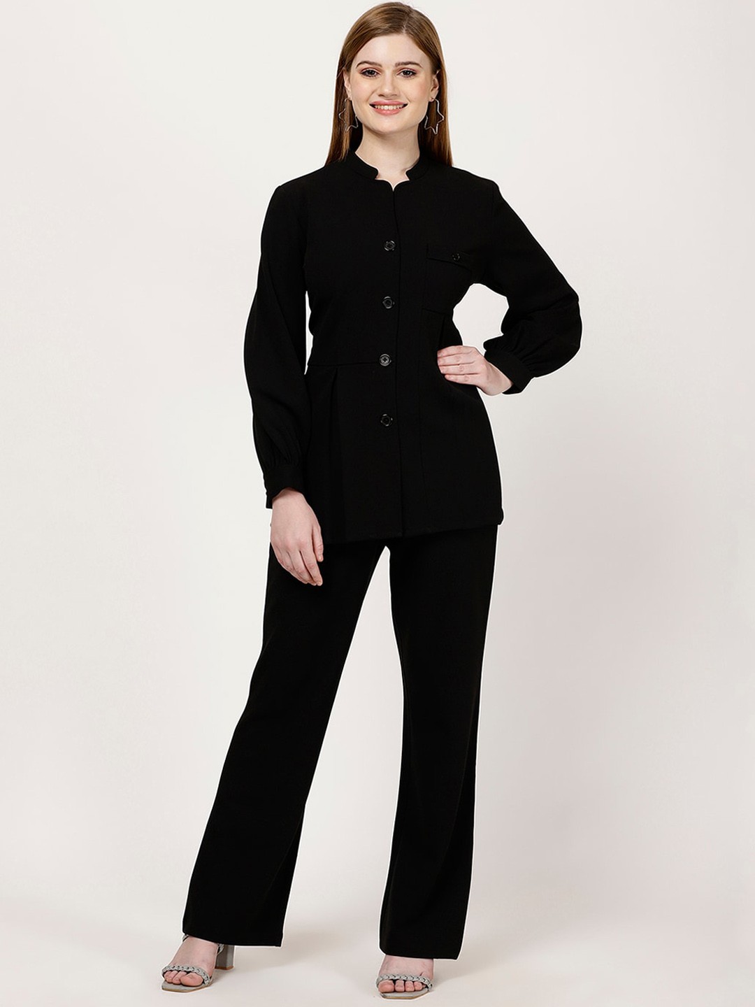 

FUTURO Mandarin Collar Longline Tailored Jacket, Black